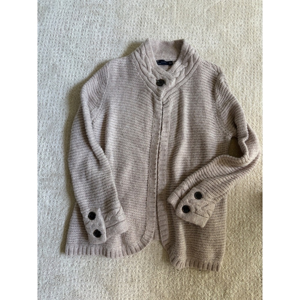 Vintage‎ Zara Alpaca Blend Cable Collar Button Cuff Cardigan Sweater Blush M
